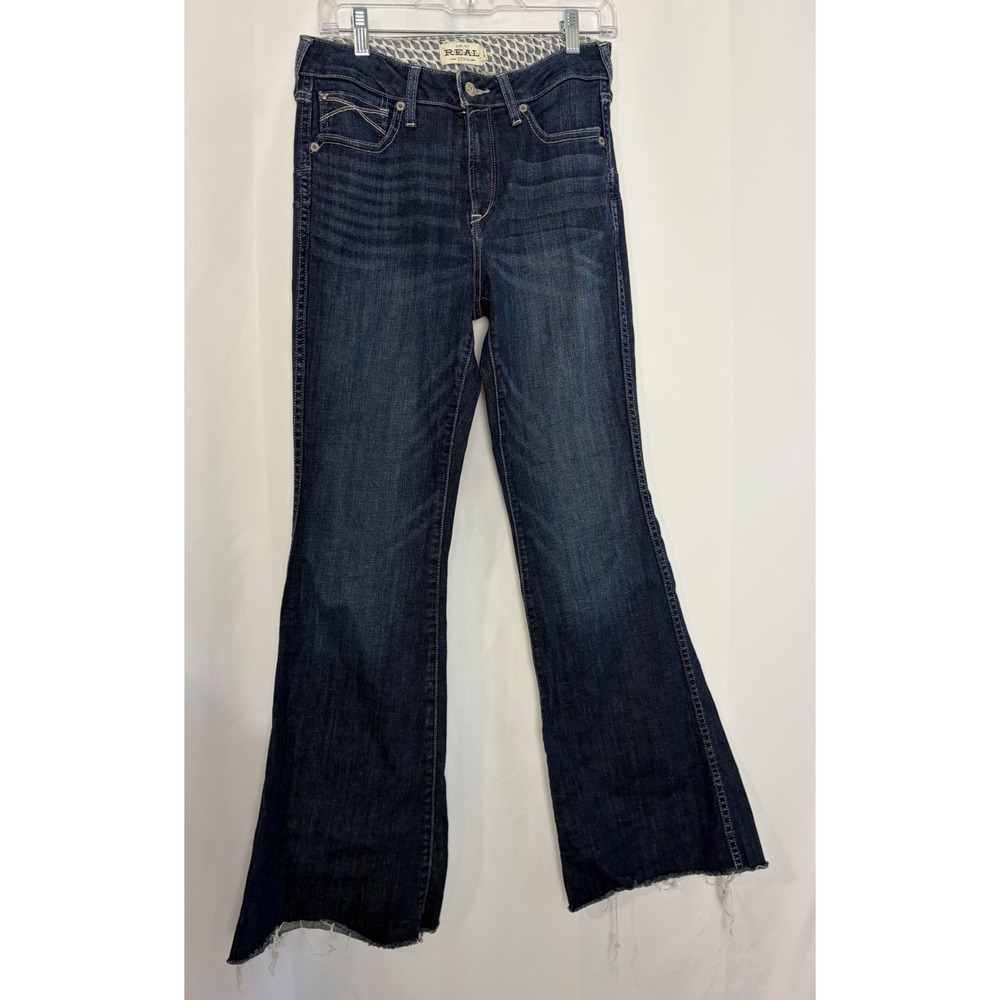 Ariat REAL Denim Womens 29R Dark Wash Mid Rise Flare Leg Jeans Raw Hem Western